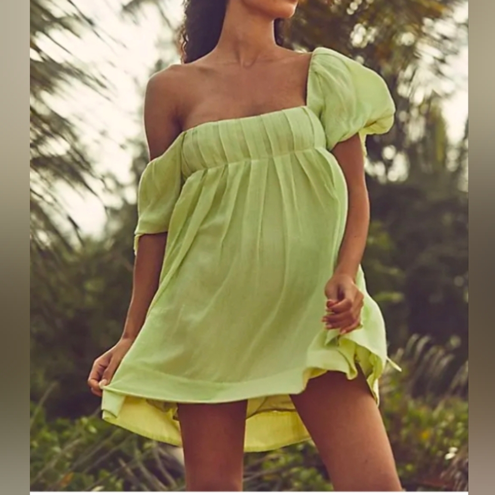 Free People Pale Lime One-Shoulder Mini Dress